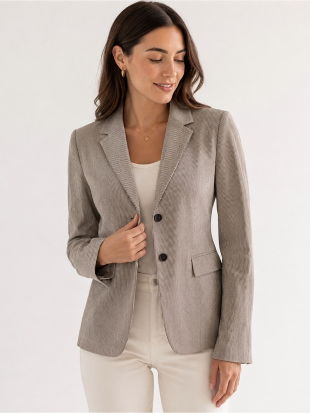 Theory Classic tailored  Seersucker Blazer Jacket Size 0 Beige Brown Striped